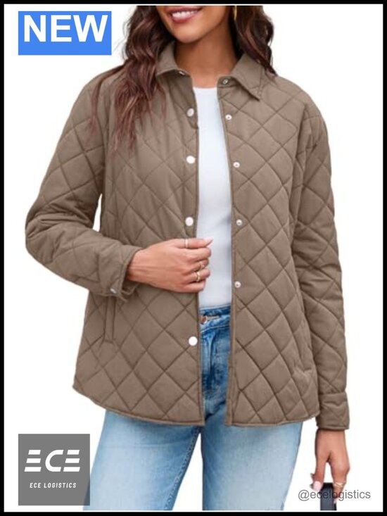 Jackets & Blazers - Quilted Lightweight Puffer Jacket Button Down Stand Collar Warm Coat